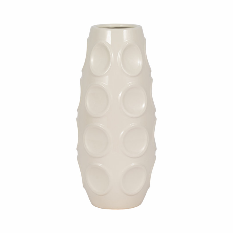 Jesston Bold Modern Stoneware Vase with Sculptural Embossed Circle Detailing and Striking Contemporary Profile for Eye-Catching Decorative Accent in Stylish Interiors