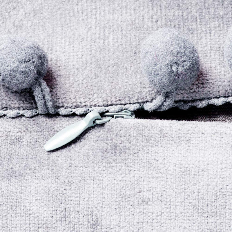 Gray Set of 2 PomPom Rectangular Lumbar Throw Pillows size 12"x20", Gray
