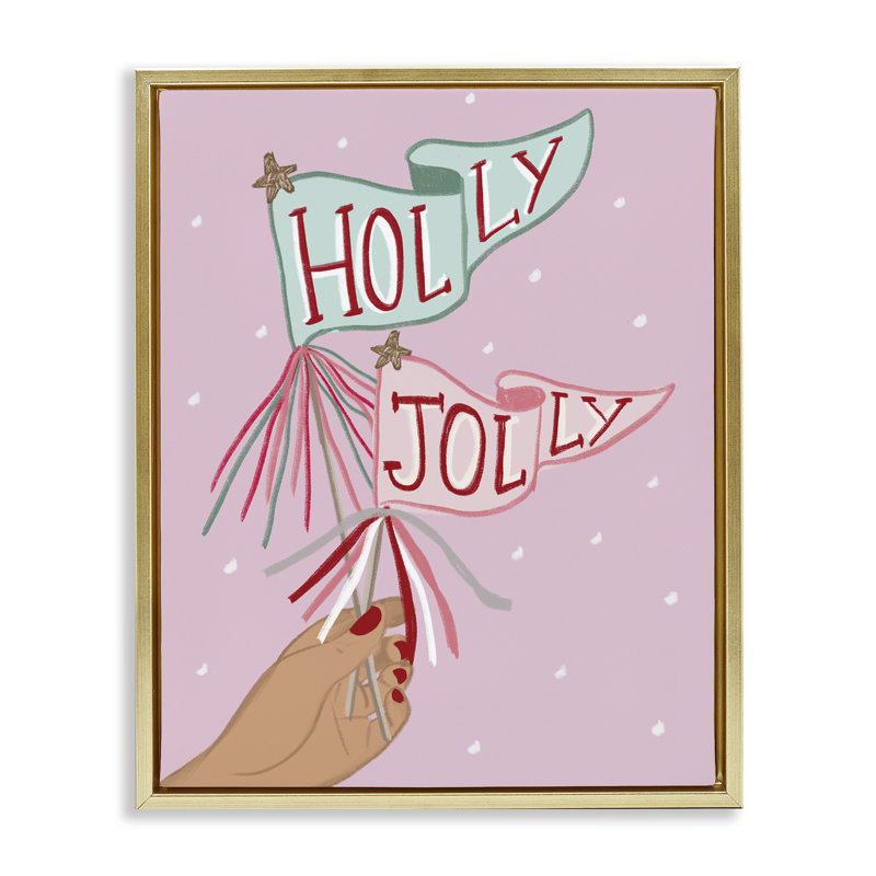 Cadre flottant Holly Jolly Festive Flags, conception par Chen Alyesh, H 21 po x l 17 po, Cadre flottant métallique doré