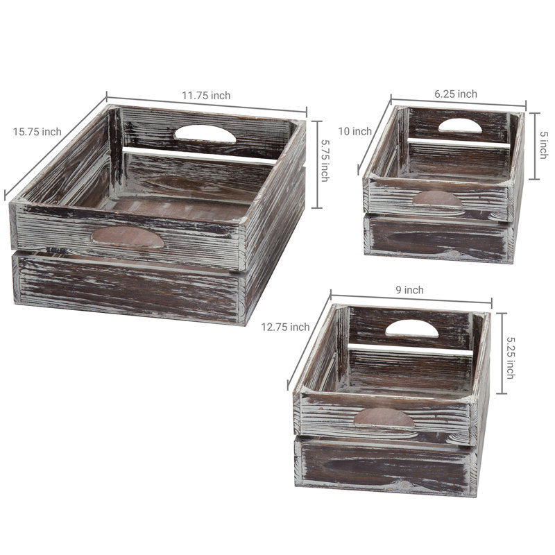 Solid Wood 3 Piece Decorative Bin Set, Brown
