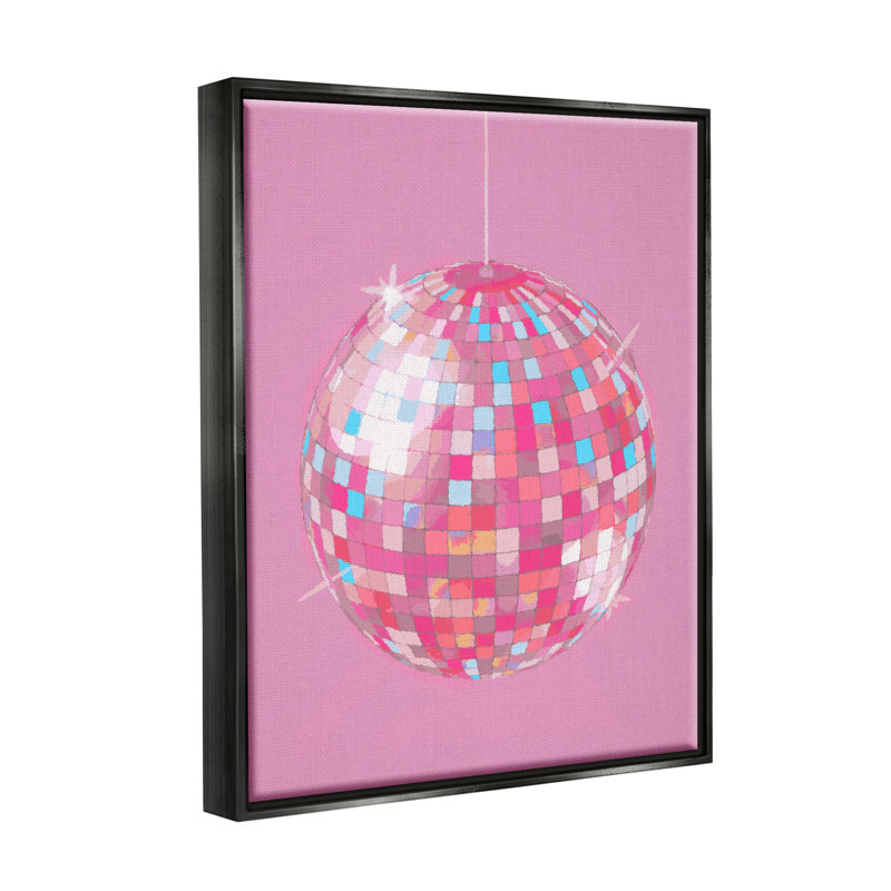 "Pink Disco Ball Groovy" par Lil 'Rue, impression, Cadre flottant noir de jais, H 21 po x l 17 po x P 1,7 po