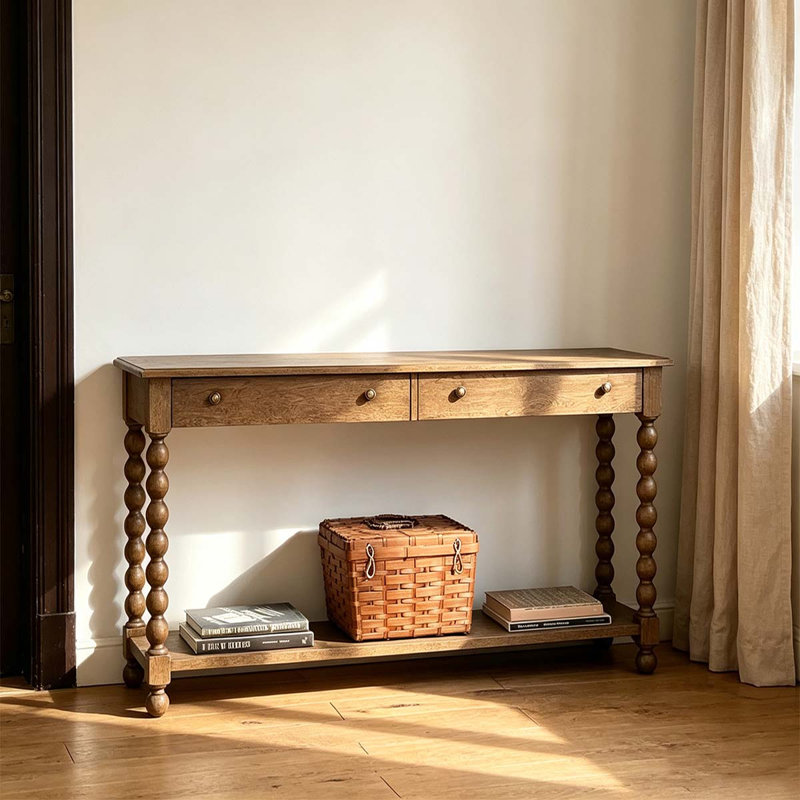 Table de console en bois massif et composite brun, 47.24