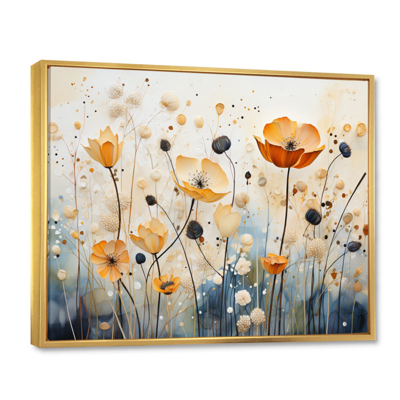 Décoration murale orange et bleu avec sourdine botanique I - Botanicals abstraits, H 24 po x l 32 po x P 1 po
