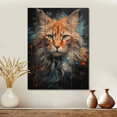 Maine Coon Majesty Cat - art mural en bois sur bois de pin naturel