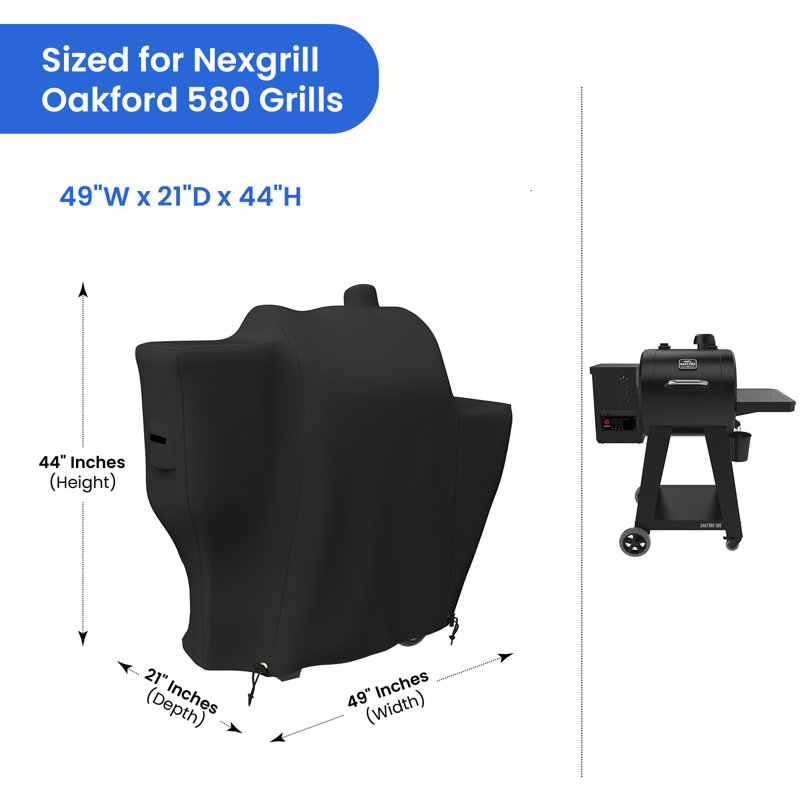 Covers & All BBQ Gas Grill Cover For Nexgrill Oakford 580 Pellet Grill, Heavy Duty Waterproof Grill Cover For Outdoor Grill, UV & Weather Resistant BBQ Cover With Secure Fit (49"W X 21"D X 44"H)