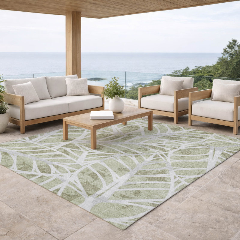 Tapis botanique intérieur / extérieur lavable à la machine Chantille ACN2866, Céleri, 9 pi x 12 pi