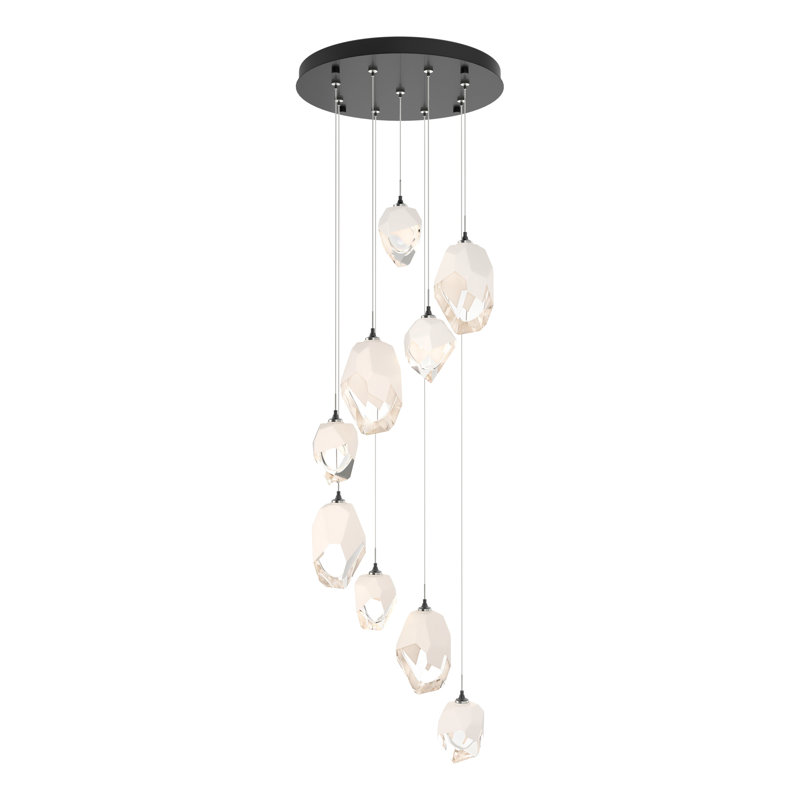 Chrysalis 9 - Light Cluster Geometric Pendant, White Polished Crystal, 15" - 80", Ink
