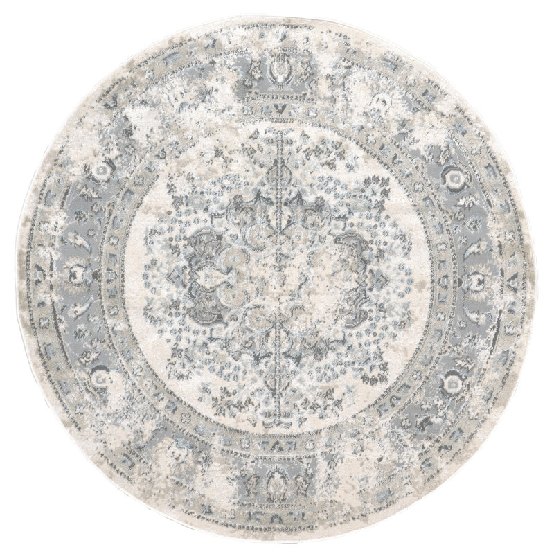 Tapis oriental argenté Andrus, Rond 5 pi