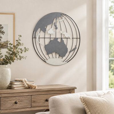 Globe terrestre en métal décoratif mural