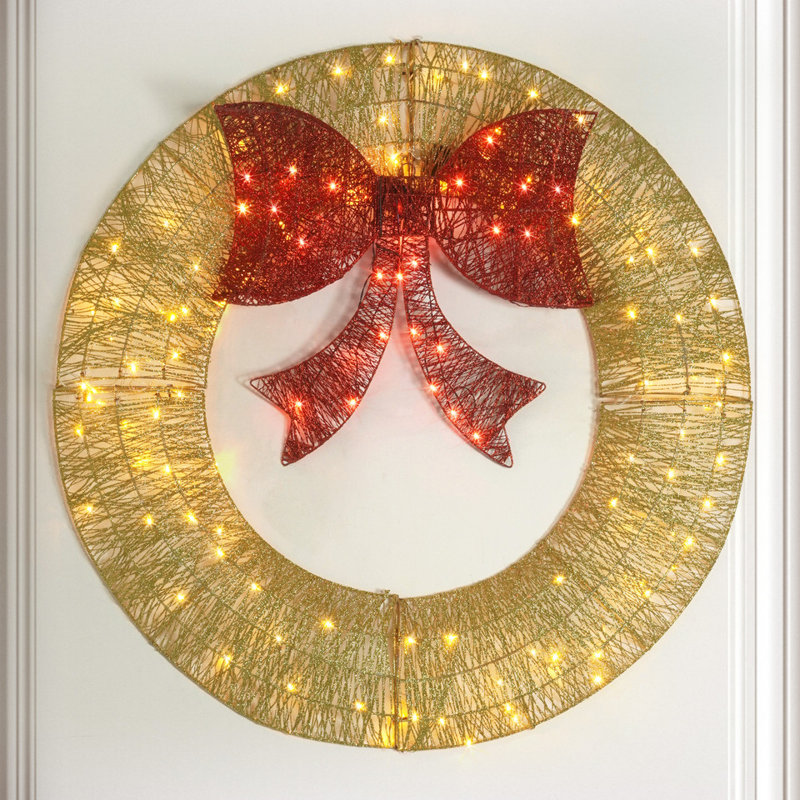 Couronne de Noël 48 po en métal pliable avec lumières DEL, pliable, Or, L 10 po x H 48 po x P 3,1 po