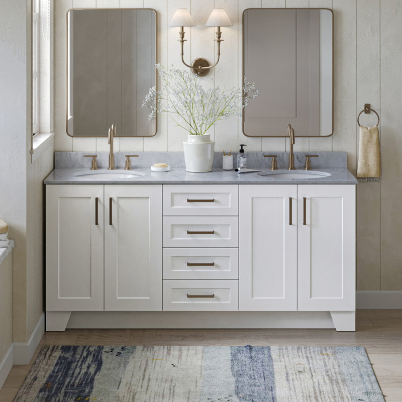 Meuble-lavabo double en bois massif Freitas, Blanc