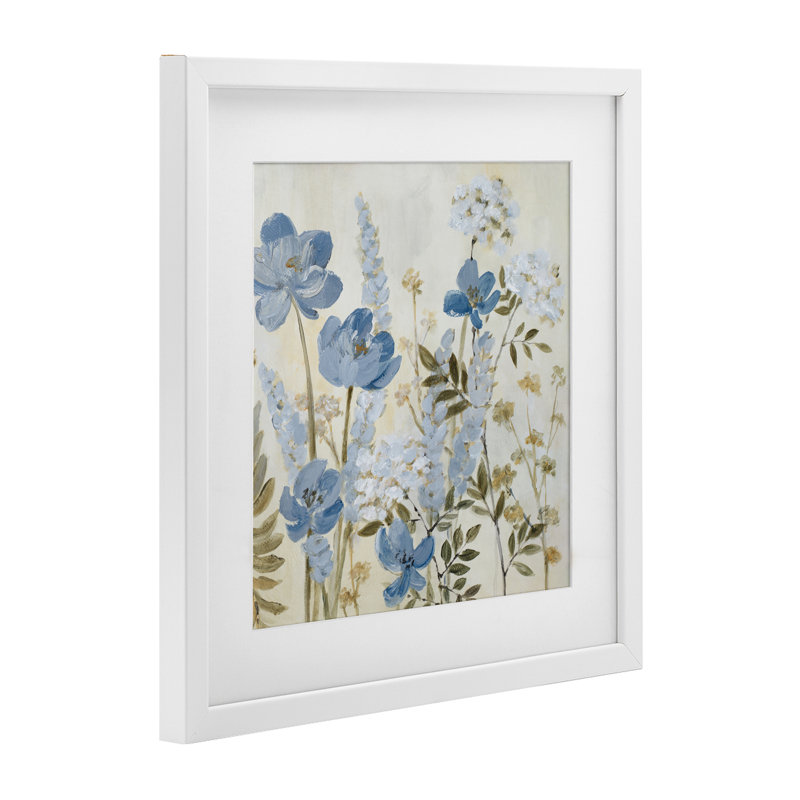 Peace In The Blue Garden Framed Print Under Glass, design by Lanie Loreth, Coastal White Frame, 16" H x 16" W