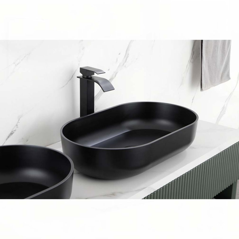 Oval 24"x14" Above Bathroom Vessel Sink, Matte Black