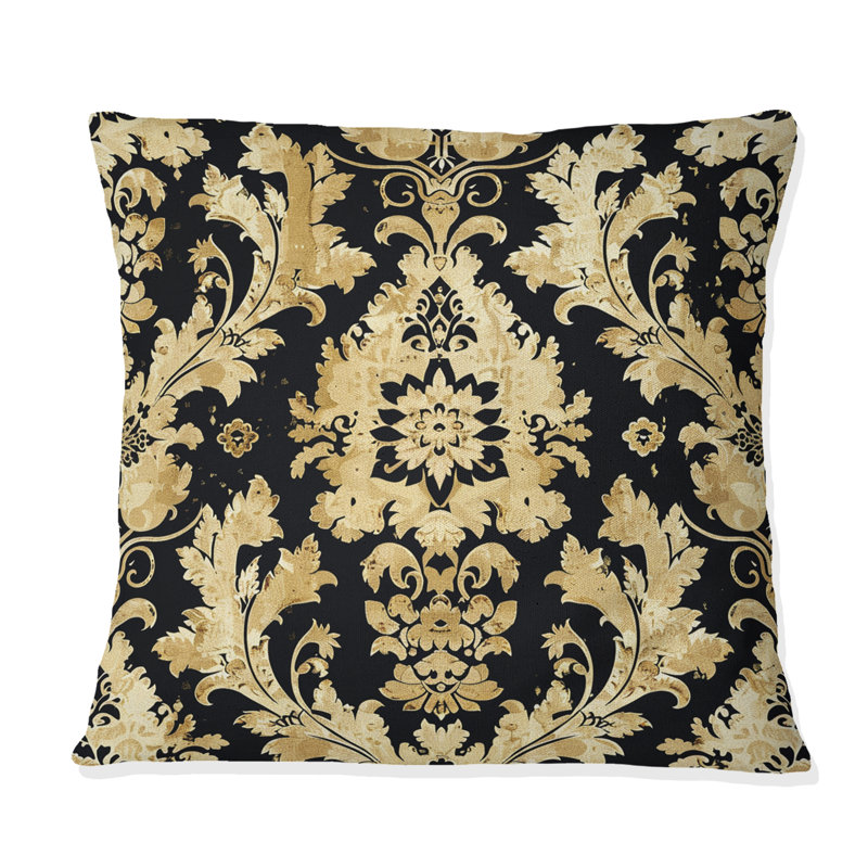 Coussin décoratif doré doré et noir, H 16 po x l 16 po