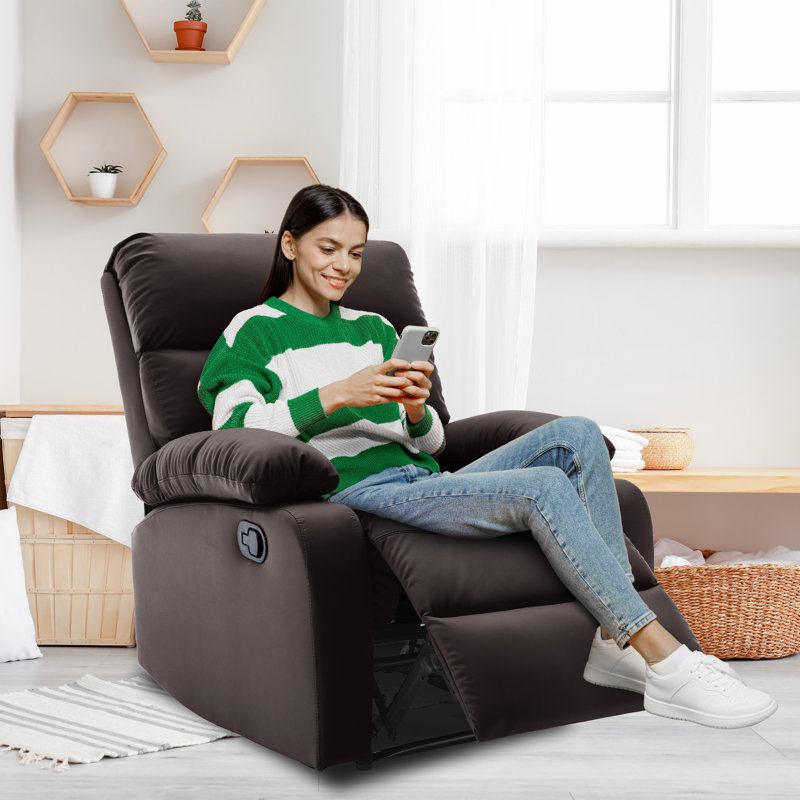  30-inch Wide Faux Leather Compact Recliner Standard Recliner Small Recliners For Sale-Brown, Brown