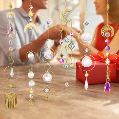 6 pièces en cristal coloré Suncatchers suspendus pour fenêtre, jardin, fête de la Saint-Valentin, décoration de mariage