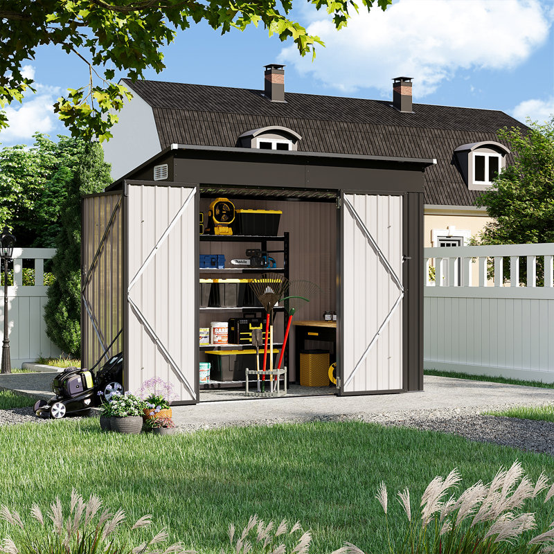 7.6'. W x 3.8'. D Metal Lean-To Storage Shed with Lockable Door & Ventilation