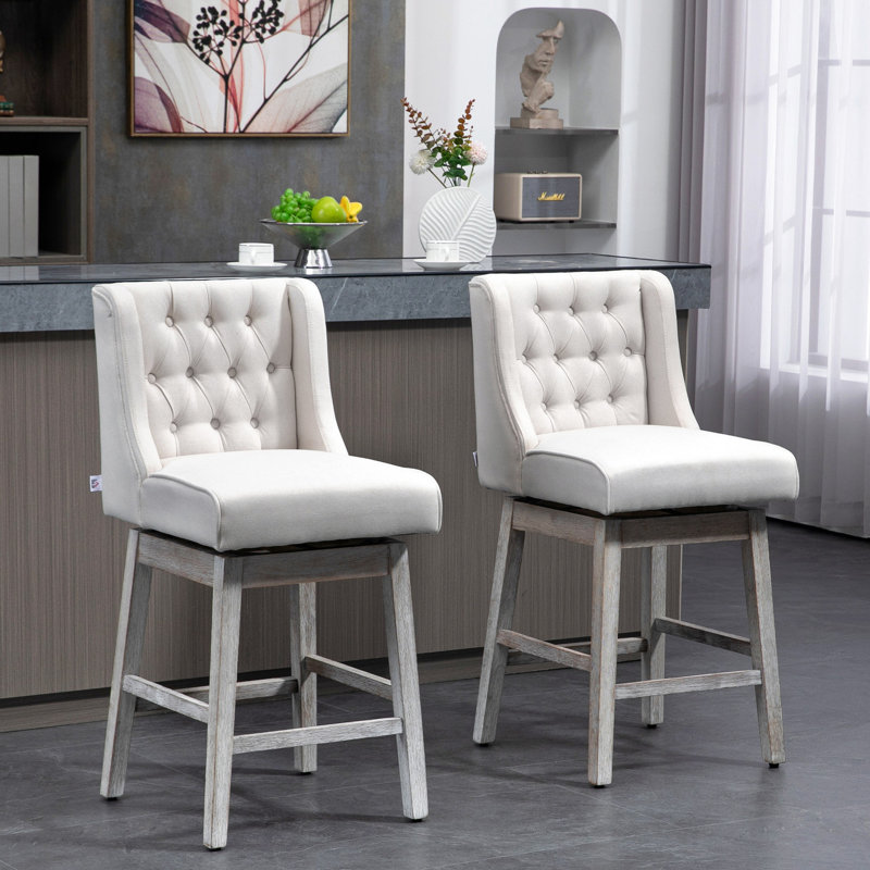 2 tabourets de bar à hauteur de comptoir - Beige, repose-pieds pivotant à 180 ° en bois massif pour un confort et un soutien optimaux, siège de 27 po, pivotant à 180 degrés, style bouton