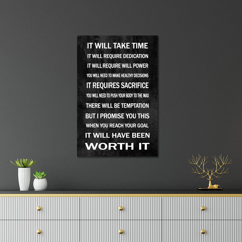 «Worth It on Black» par Jamie MacDowell - Art textuel sans cadre, H 24 po x l 16 po x P 0,25 po