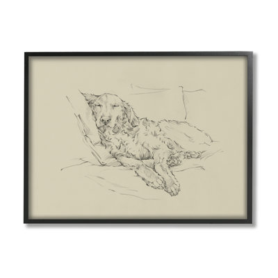 Croquis de chien monochromatique décontracté Fluffy Retriever