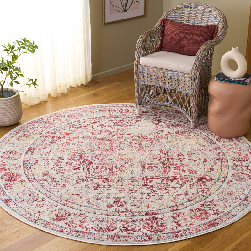 Tapis oriental gris clair / ivoire, Red, Rond 6 pi 7 po