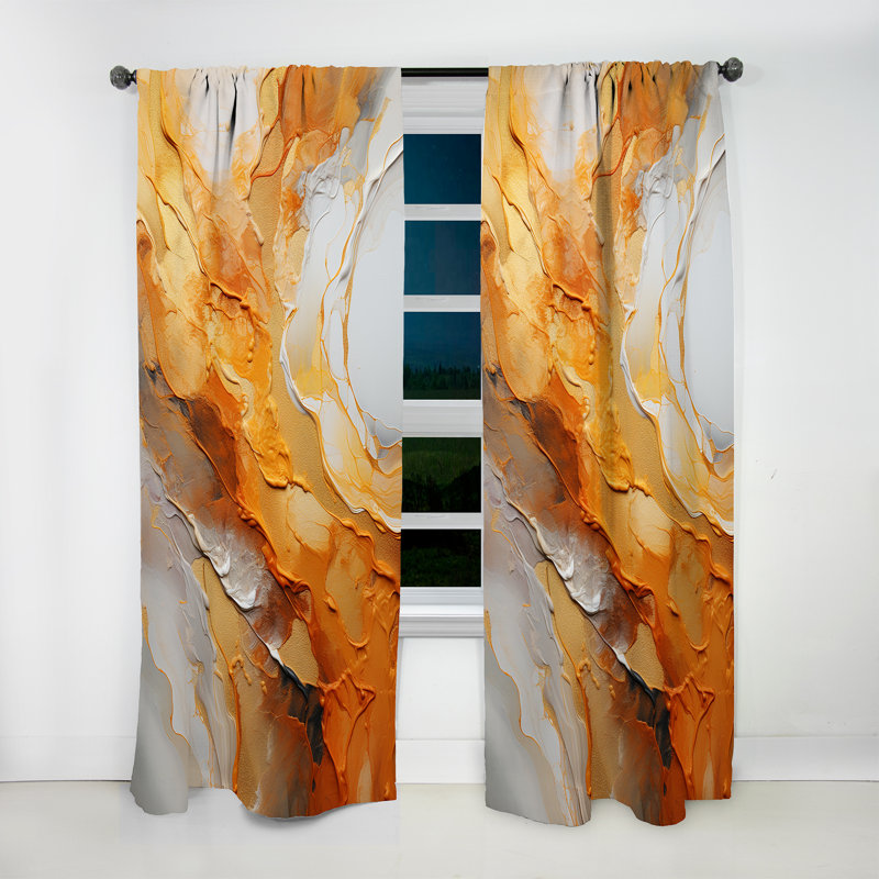 Ries Gold And White Geode Lava IV - Traditional Curtain - Velvet Room Darkening - 1 panel, 52" W x 95" L