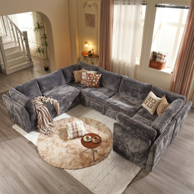 7-piece Modular Corduroy Sectional Sofa, Deep Seat Cloud Couch For Living Room & Bedroom, Easy To Assemble, Soft Upholstered Modern U-shaped Sofa