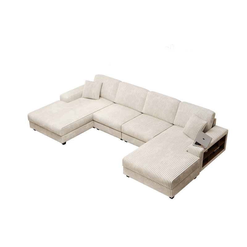 4 sièges en forme de U avec velours côtelé beige - Confort moderne pour le décor du salon en pièce