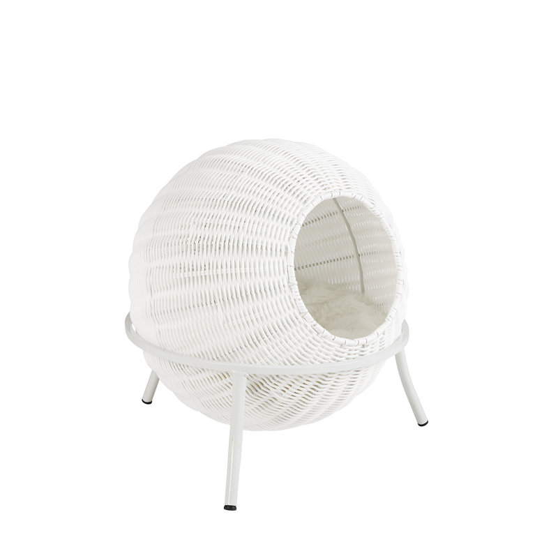 Nala White Wicker Cat Condo with Plush Cushion