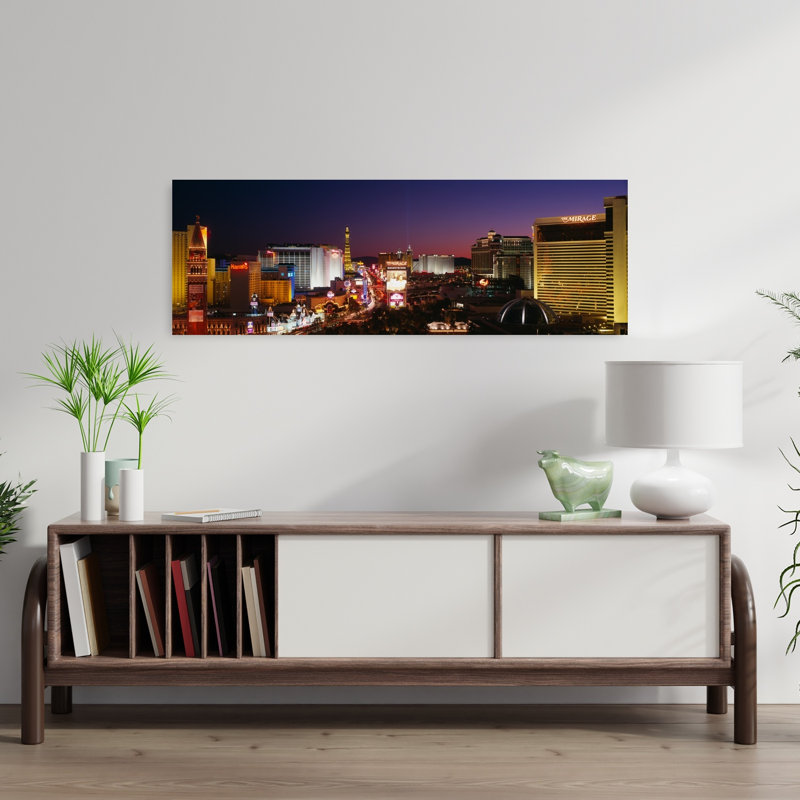 Buildings Lit Up At Night Las Vegas Nevada USA by Thomas Winz - Wrapped Canvas Panoramic Print, 30.48 cm H x 91.44 cm W