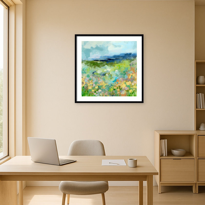 «Charmed Meadow II» par Adaline, impression sur bois encadrée, 33 x 33, Noir Svelte