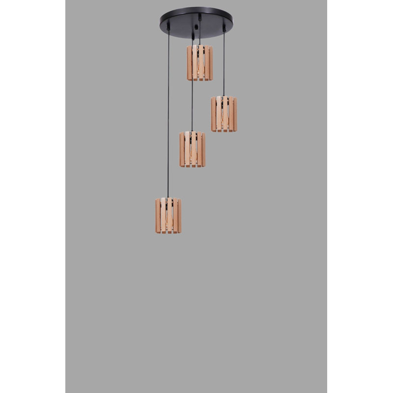 Lustre réglable élégant, structure en métal avec capuchon en bois, diamètre 5,5 po x 7,5 po | Hauteur totale: 31,5 pouces | 4 ampoules E27 de 40 W maximum (ampoule non incluse) | Design élégant en chêne et noir pour décoration intérieure moderne, classé IP20