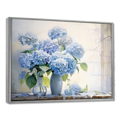 Blue Hydrangea Farmhouse Still Life - Hydrangea Canvas Print Wall Art