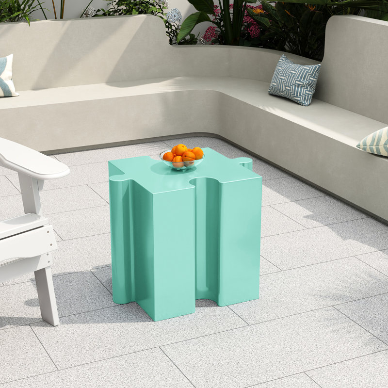 Table d'appoint bleue 3 pièces, conception modulaire emboîtable, capacité de 90 kg, pour salon de jardin, matériau casse-tête artistique, configurations multiples, durable, aucun assemblage requis