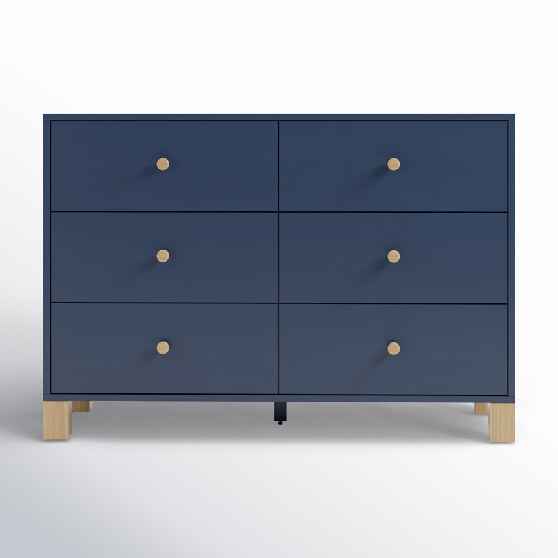 California 6 Drawer Dresser, Midnight Blue/Driftwood