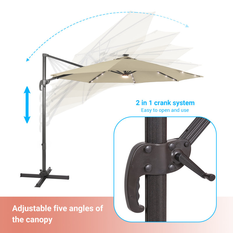 Parasol lumineux en porte-à-faux 132 po Rojean, Sable