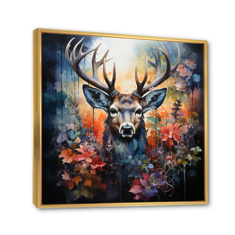 Berkant Deer Wilderness Symphony - impression, 16" H x 16" W, Cadre flottant doré