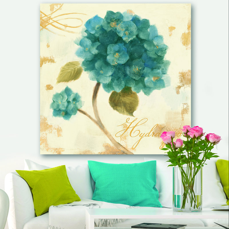 «Blue Cottage Flower Hydrangea II», reproduction d'art sur toile tendue, H 16 po x l 16 po x P 1 po, Toile tendue