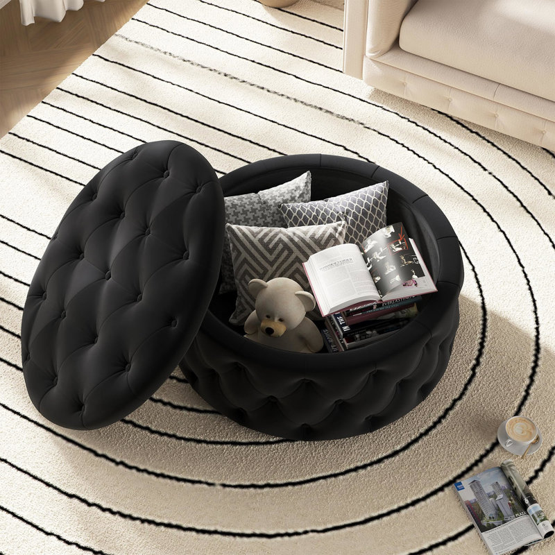 Repose-pieds rond avec rangement de 30 pouces, grande table basse circulaire avec plateau de rangement, repose-pieds moderne avec couvercle amovible