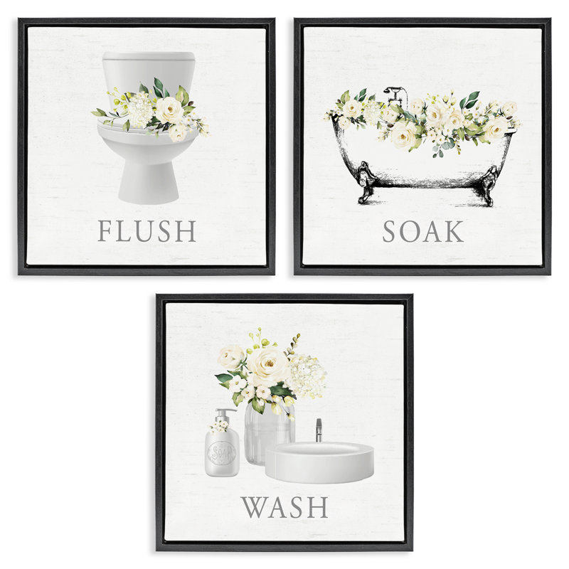 Ensemble de 3 toiles flottantes Flush Soak Wash, encadrées par lettré et doublé, H 18 po x l 18 po