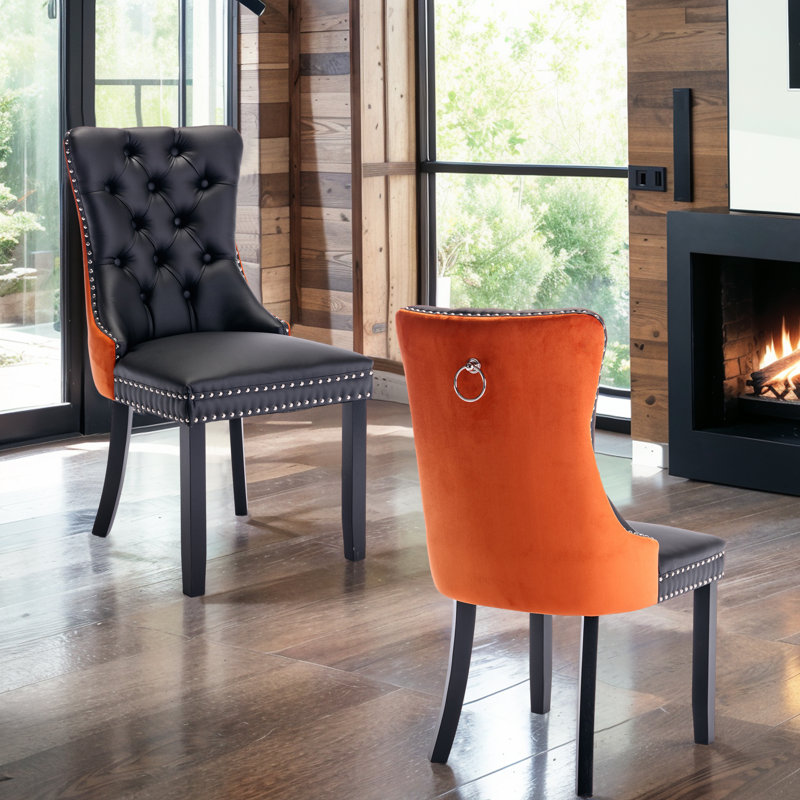 Minott 20'' H Tufted Velvet Upholstered Side Chair, Black/Orange