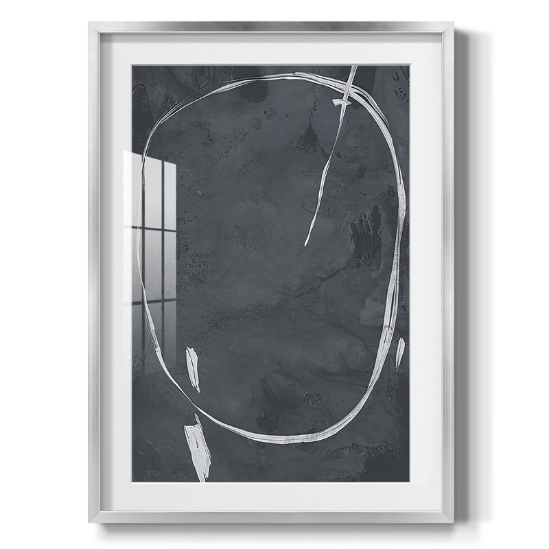Gravure circulaire II, reproduction encadrée, Papier avec cadre argenté, Blanc