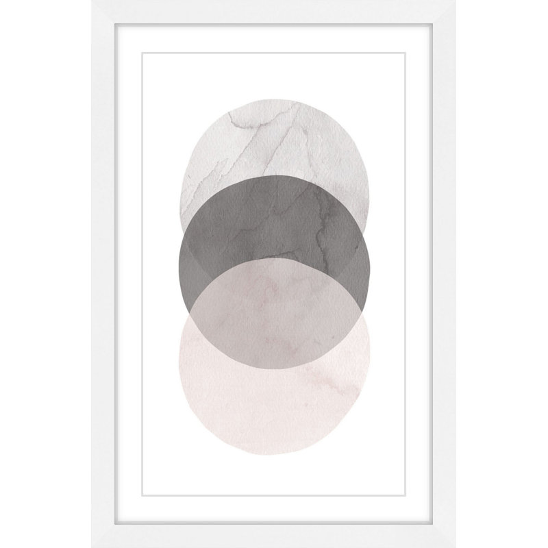 «Three Circles» par Abdirazaq, reproduction d'art graphique sur papier, H 18 po x l 12 po x P 1,5 po, Cadre blanc