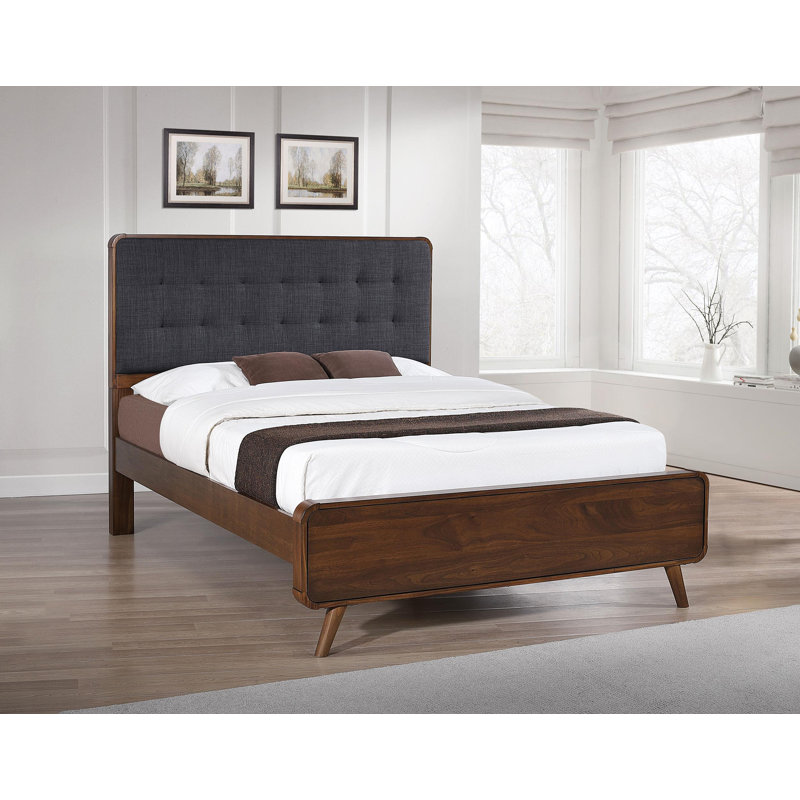 Grand lit plateforme Graesen, Queen, Noyer foncé / gris foncé