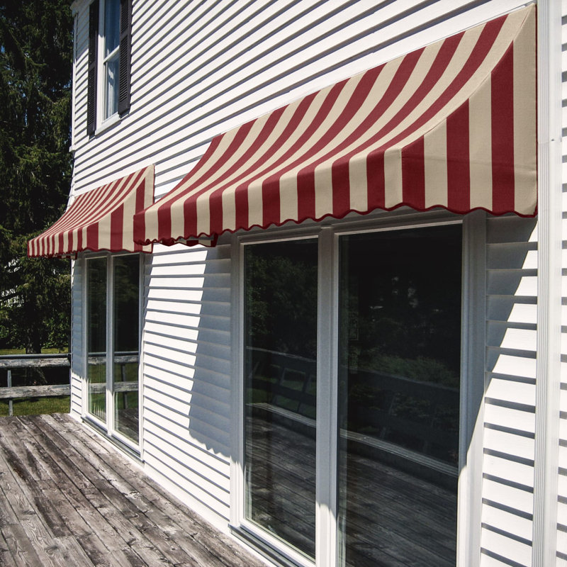 Awntech Nantucket Acrylic Fabric Fixed Awning, 44" H x 40.5" W x 36" D, Burgundy/Tan Stripe