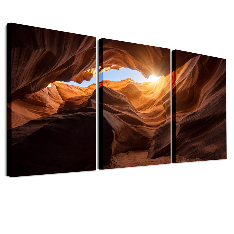 Toile à rainures ondulée orange et brune avec ensemble de 3 toiles, H 24 po x l 16 po x 3 pièces