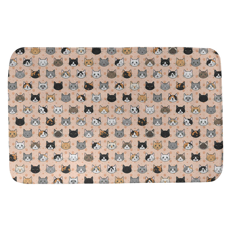 Tapis pour salle de bain chat Kitterman, l 21 po x L 34 po, Orange / Noir