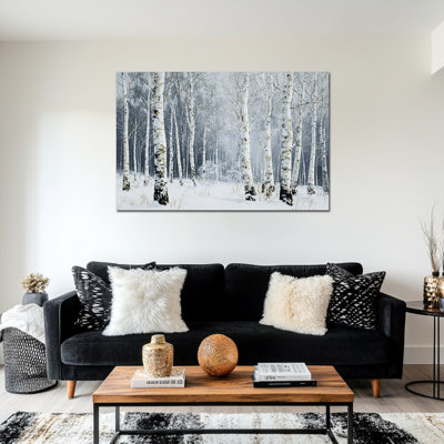 Aspen Scene Wall Art - Winter Birch Pictures Wall Decor, Nature-Inspired Forest Canvas Artwork for Bedroom, Serene Snowland Landscape Prints with Framed Pine Canvas Finish, 20×30 inches