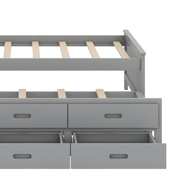 Platform Bed With Storage Headboard, USB,Trundle And Drawers, Grey, Twin