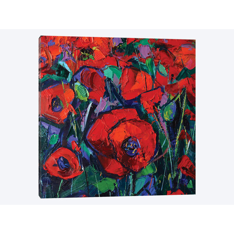 " Hot Poppies " by Mona Edulesco, 37" H x 37" W x 1.5" D, Wrapped Canvas, No Mat